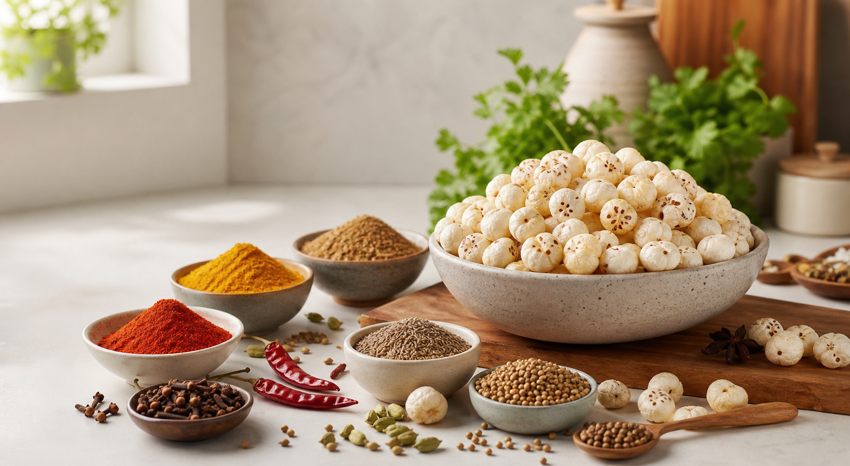 Roasted makhana with colorful masala spices