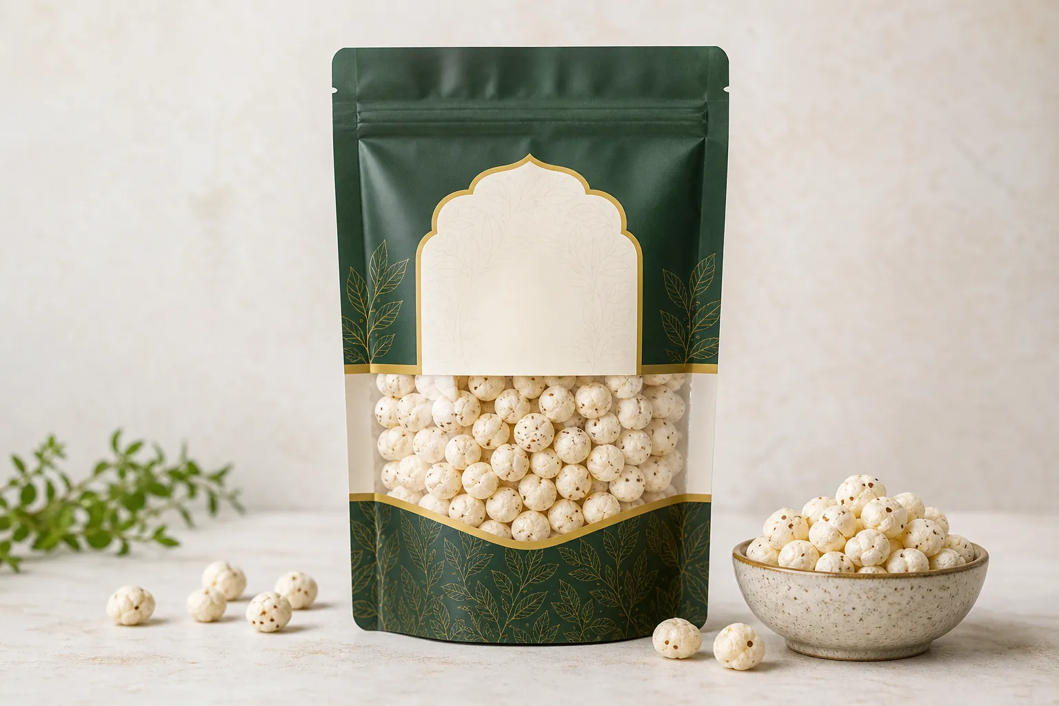 BandEvi Gourmet makhana pouch packaging mockup